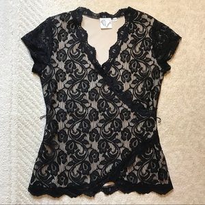 Black Lace Janet Chung Short Sleeve Blouse
